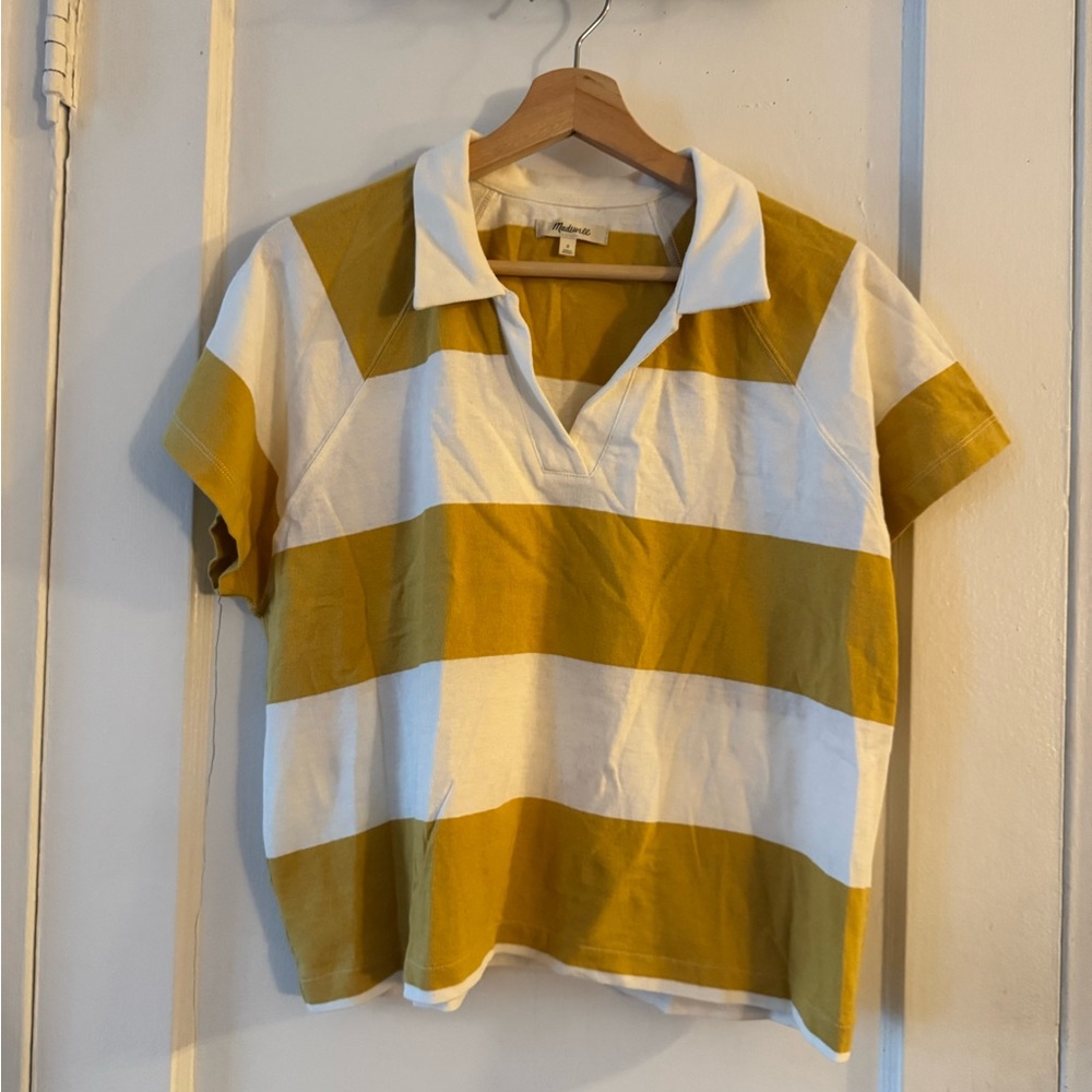 Madewell Mustard and White Striped Jersey Top
